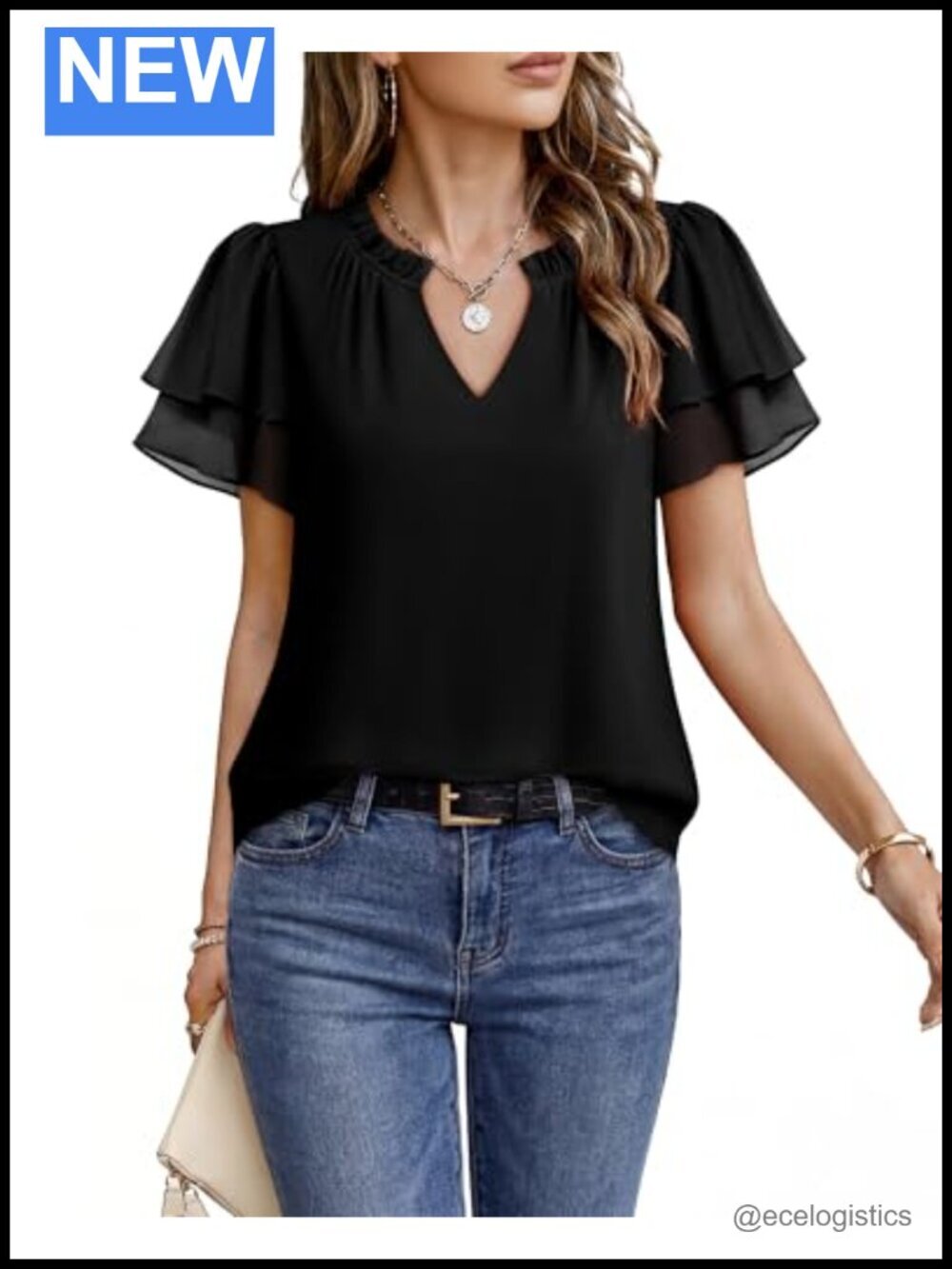 Women's Short Sleeve Chiffon Blouse Tunic Business Work Shirt Flowy Top